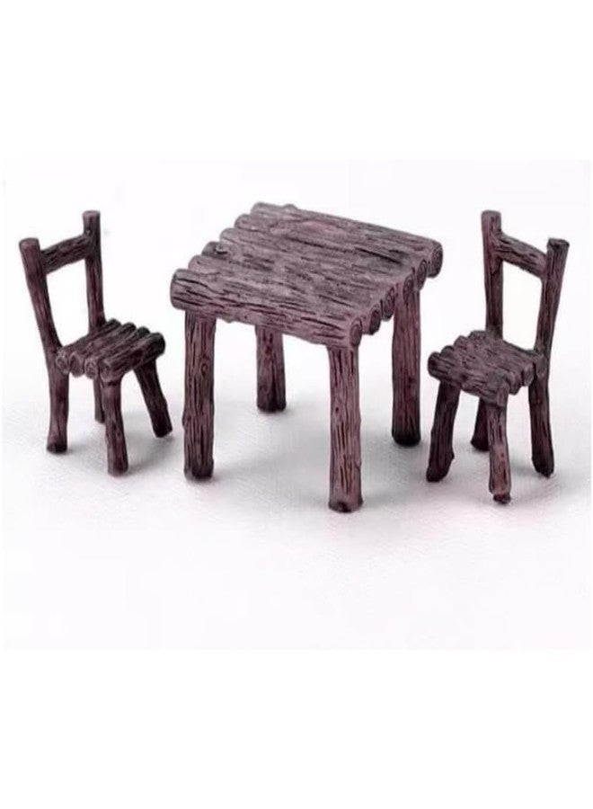 Tiosen Miniature Furniture Set, Mini Table and Chairs, Wooden Garden Decor for Tiny Houses, Micro Landscape Accessories (A-1) - Image 1